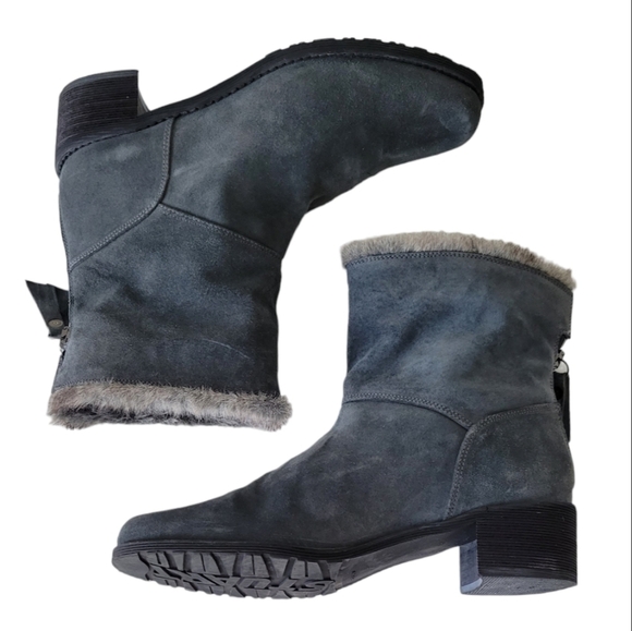 Stuart Weitzman Grey Suede Booties Faux Fur - Picture 8 of 10